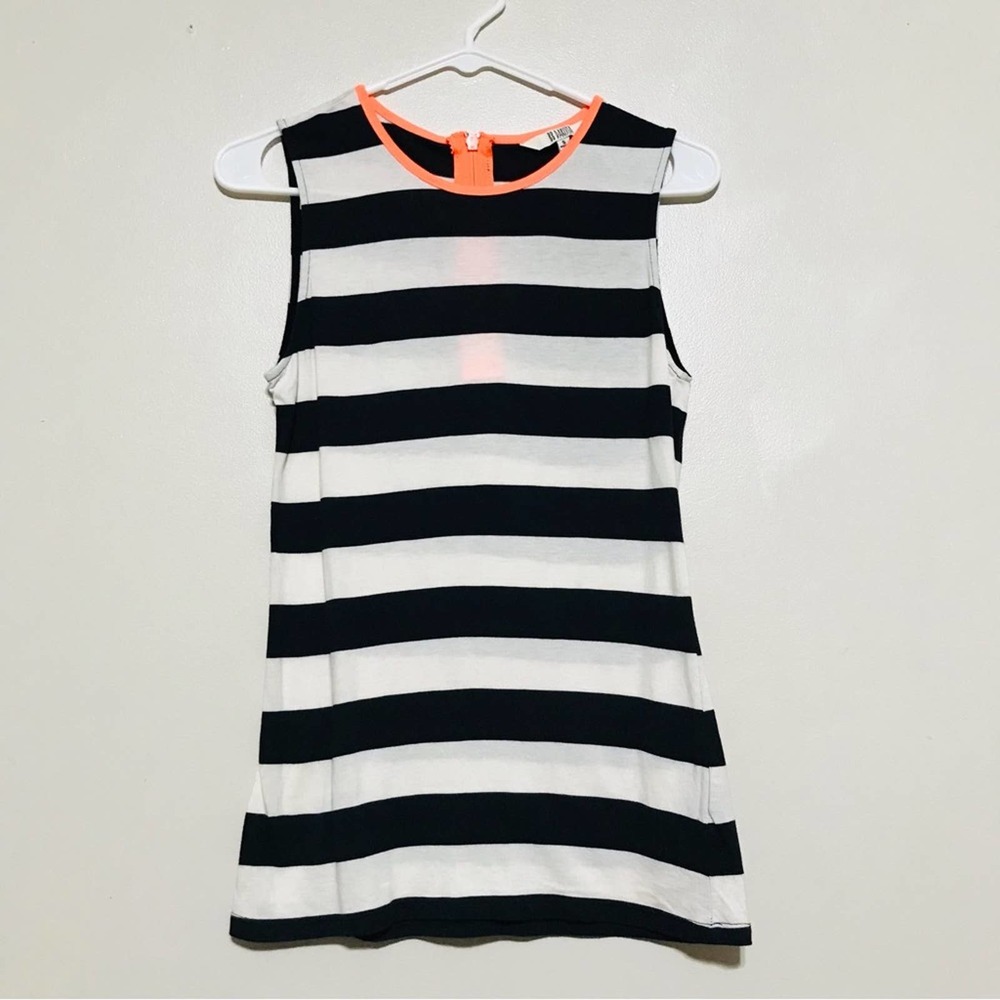 BB Dakota Black & White Stripe Tank Top Orange Trim